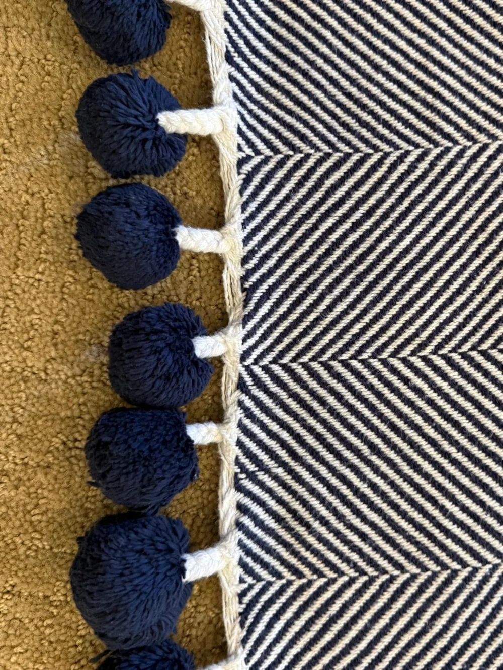 Pottery Barn Kids Blue & White Chevron Pom Pom Throw blanket